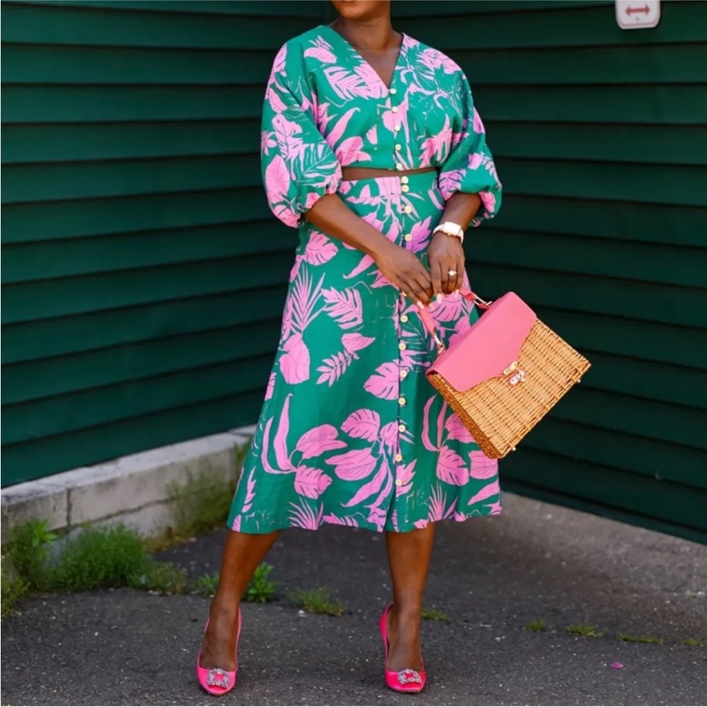 🆕NWT Madison d’Amelie green& pink  Two Piece Top & Skirt Set